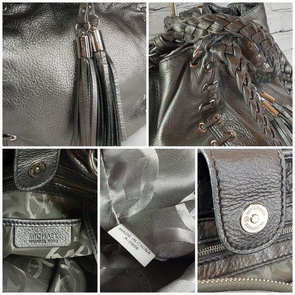 MICHAEL KORS 'ASTOR' GROMMET LEATHER TOTE BAG BRAIDED STRAPS CORSET STYLE - Picture 12 of 16